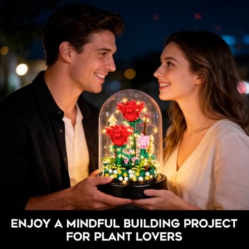 HOGOKIDS Blumen Rose Bauset mit LED & Abdeckung – 596 Teiliges Rot Rosenstrauß Set Botanische Geschenk zum Muttertag Geburtstag Mini Bausteine ​​für Mama Ehefrau Freundin Erwachsene Heimdekoration - 3