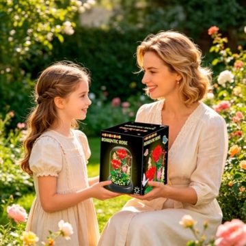 HOGOKIDS Blumen Rose Bauset mit LED & Abdeckung – 596 Teiliges Rot Rosenstrauß Set Botanische Geschenk zum Muttertag Geburtstag Mini Bausteine ​​für Mama Ehefrau Freundin Erwachsene Heimdekoration - 9