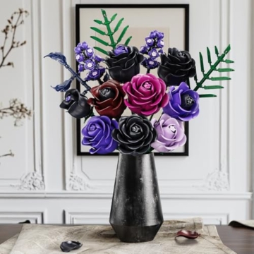 HOGOKIDS Blumen Rosenstrauß Bausatz - 14 Violetter Schwarze Rosen Künstliche Blumenstrauß, 546 Teile Botanik Flower Kollektion Set als Zimmer-Deko, Kunstblumen Pflanzen Geschenk für Erwachsene Frauen - 7