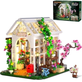 HOGOKIDS Blumenhaus Bausatz mit LED, Gewächshaus Bauklötze Mint Pflanzen und Tiere, kreatives STEM Konstruktionsspielzeug, Geburtstagsgeschenk für Mädchen im Alter von 6-12+ Jahren Erwachsener - 1