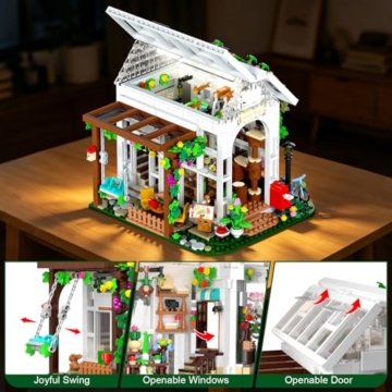 HOGOKIDS Blumenhaus Bausatz mit LED, Gewächshaus Bauklötze Mint Pflanzen und Tiere, kreatives STEM Konstruktionsspielzeug, Geburtstagsgeschenk für Mädchen im Alter von 6-12+ Jahren Erwachsener - 4