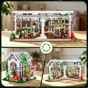 HOGOKIDS Blumenhaus Bausatz mit LED, Gewächshaus Bauklötze Mint Pflanzen und Tiere, kreatives STEM Konstruktionsspielzeug, Geburtstagsgeschenk für Mädchen im Alter von 6-12+ Jahren Erwachsener - 7