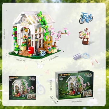HOGOKIDS Blumenhaus Bausatz mit LED, Gewächshaus Bauklötze Mint Pflanzen und Tiere, kreatives STEM Konstruktionsspielzeug, Geburtstagsgeschenk für Mädchen im Alter von 6-12+ Jahren Erwachsener - 8
