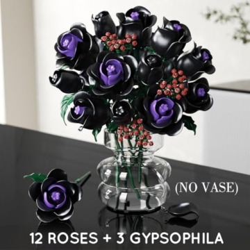 HOGOKIDS Blumenstrauß Bausatz – 15 Schwarze Rosen Blumen Botanische Bausteine Künstliche Spielzeug 330 Teile Gothic Heimdekoration Muttertag Geburtstagsgeschenk für Erwachsene Frauen Mädchen 8+ Jahren - 3