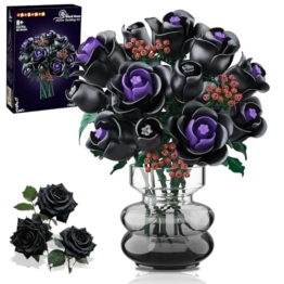 HOGOKIDS Blumenstrauß Bausatz – 15 Schwarze Rosen Blumen Botanische Bausteine Künstliche Spielzeug 330 Teile Gothic Heimdekoration Muttertag Geburtstagsgeschenk für Erwachsene Frauen Mädchen 8+ Jahren - 1