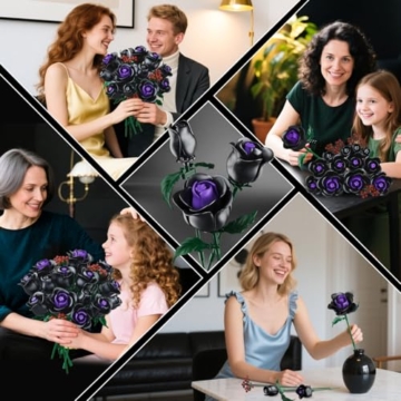 HOGOKIDS Blumenstrauß Bausatz – 15 Schwarze Rosen Blumen Botanische Bausteine Künstliche Spielzeug 330 Teile Gothic Heimdekoration Muttertag Geburtstagsgeschenk für Erwachsene Frauen Mädchen 8+ Jahren - 7