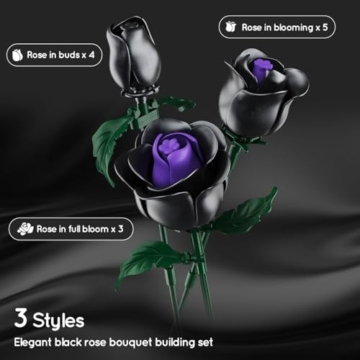 HOGOKIDS Blumenstrauß Bausatz – 15 Schwarze Rosen Blumen Botanische Bausteine Künstliche Spielzeug 330 Teile Gothic Heimdekoration Muttertag Geburtstagsgeschenk für Erwachsene Frauen Mädchen 8+ Jahren - 8