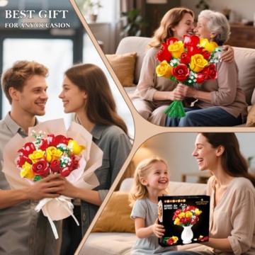 HOGOKIDS Blumenstrauß-Bausatz mit Lichtern - 16 Rosenstrauß botanische Bausteine künstliche Rot Rosen Blumen für Heimdekoration Muttertag Geburtstagsgeschenke für Mädchen Erwachsene - 387 Teile (GELB) - 7