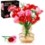HOGOKIDS Blumenstrauß-Bausatz mit Lichtern - 16 Rosenstrauß botanische Bausteine künstliche Rot Rosen Blumen für Heimdekoration Muttertag Geburtstagsgeschenke für Mädchen Erwachsene - 387 Teile (ROSA) - 1
