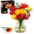 HOGOKIDS Blumenstrauß-Bausatz mit Lichtern - 16 Rosenstrauß botanische Bausteine künstliche Rot Rosen Blumen für Heimdekoration Muttertag Geburtstagsgeschenke für Mädchen Erwachsene - 387 Teile (GELB) - 1