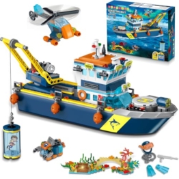 HOGOKIDS City Schwimmfähiges Boot Baukasten mit LED Licht - Spaß Arctic Explorer Schiffs Baustein Ozean Exploration mit Hubschrauber U-Boot Geburtstags Geschenk für 6+ Jahre alte Jungen Mädchen Kinder - 1