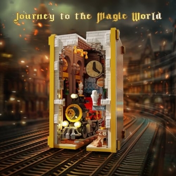 HOGOKIDS Magischer Bahnhof Book Nook Bauspielzeug Set mit LED, 1300 Pcs Buchstützen-Bausteinsatz für Bücherregal, Heimdekoration, DIY Booknook Geschenke für Erwachsene, Jungen Mädchen ab 10 Jahren - 9