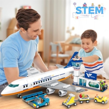 HOGOKIDS Passagierflugzeug Bauspielzeug Set mit LED Licht, 901 PCS Flugzeug Bausteine Spielzeug mit Terminal, Radarturm, Anhänger, Flugzeug-Modell Geschenke für Jungen Mädchen ab 6 7 8 9 10 Jahre - 6