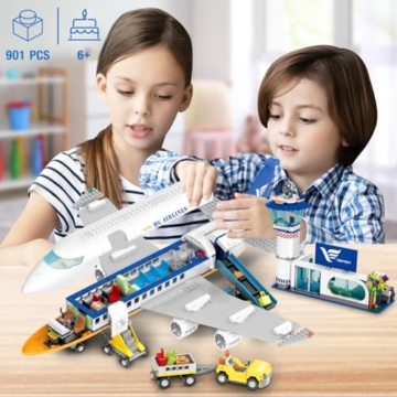 HOGOKIDS Passagierflugzeug Bauspielzeug Set mit LED Licht, 901 PCS Flugzeug Bausteine Spielzeug mit Terminal, Radarturm, Anhänger, Flugzeug-Modell Geschenke für Jungen Mädchen ab 6 7 8 9 10 Jahre - 7