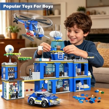 HOGOKIDS Polizeistation Bausatz – City-Polizei Baustein-Spielzeug für Jungen mit Hubschrauber, Motorrad, Auto Pädagogisches Konstruktionsspielzeug Kreativ-Geschenk für Kinder Jungen ab 6-10+ Jahren - 5