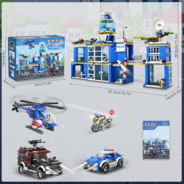 HOGOKIDS Polizeistation Bausatz – City-Polizei Baustein-Spielzeug für Jungen mit Hubschrauber, Motorrad, Auto Pädagogisches Konstruktionsspielzeug Kreativ-Geschenk für Kinder Jungen ab 6-10+ Jahren - 8
