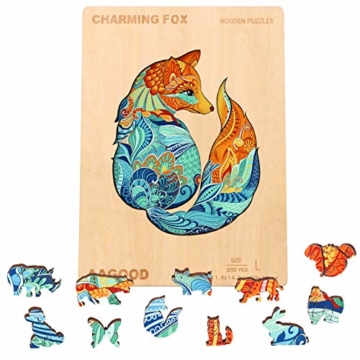 Holzpuzzle, 300 einzigartig geformte tierische Puzzleteile für das beste Geschenk für Erwachsene und Kinder, am besten für die Familienspielsammlung - Fox Shaped Puzzle - 8