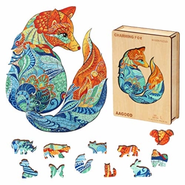 Holzpuzzle, 300 einzigartig geformte tierische Puzzleteile für das beste Geschenk für Erwachsene und Kinder, am besten für die Familienspielsammlung - Fox Shaped Puzzle - 9