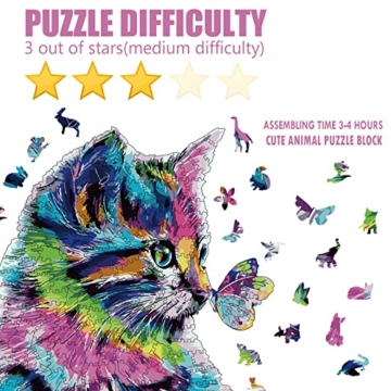 Holzpuzzle Erwachsene, Magische Holzpuzzle Tiere Katze für Erwachsene Kinder, Wooden Puzzle Erwachsene und Kinder (28,5 x 30 cm, 200 Teile, Katze) - 2