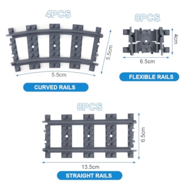 HOTUT City Schienen, 20 Stück City Zug Schienen Set, Bausteine Zug Schienen Set Kompatibel mit dem Marktführer, Spielzeug Eisenbahnschienen für Mädchen und Jungen Geschenk - 2