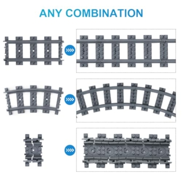 HOTUT City Schienen, 20 Stück City Zug Schienen Set, Bausteine Zug Schienen Set Kompatibel mit dem Marktführer, Spielzeug Eisenbahnschienen für Mädchen und Jungen Geschenk - 3