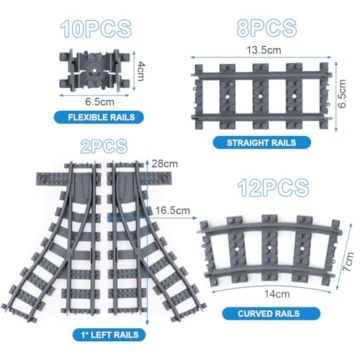 HOTUT City Schienen, 32 Stück City Zug Schienen Set, Bausteine Zug Schienen Set Kompatibel mit dem Marktführer, Spielzeug Eisenbahnschienen für Mädchen und Jungen Geschenk - 2