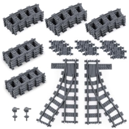 HOTUT City Schienen, 32 Stück City Zug Schienen Set, Bausteine Zug Schienen Set Kompatibel mit dem Marktführer, Spielzeug Eisenbahnschienen für Mädchen und Jungen Geschenk - 1