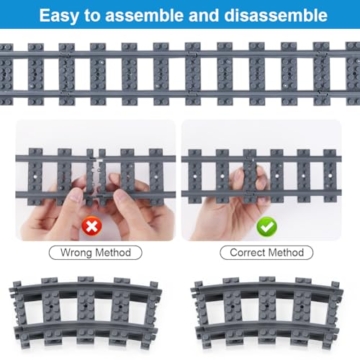 HOTUT City Schienen, 32 Stück City Zug Schienen Set, Bausteine Zug Schienen Set Kompatibel mit dem Marktführer, Spielzeug Eisenbahnschienen für Mädchen und Jungen Geschenk - 4