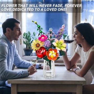 IKIDSUN Blumen Bausteine Bausatz, 9 Künstliche Blumen für Flowers, Blumenstrauß Bausteine Sets, Geschenke zum Muttertag, Geburtstag, Valentinstag Weihnachtstag, für Mädchen Erwachsene 6+, Keine Vase - 2