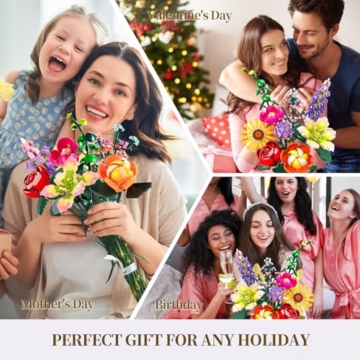 IKIDSUN Blumen Bausteine Bausatz, 9 Künstliche Blumen für Flowers, Blumenstrauß Bausteine Sets, Geschenke zum Muttertag, Geburtstag, Valentinstag Weihnachtstag, für Mädchen Erwachsene 6+, Keine Vase - 7