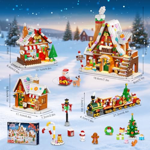INSOON Adventskalender 2025 Lebkuchenhaus Mini Bauspielzeug mit Beleuchtung