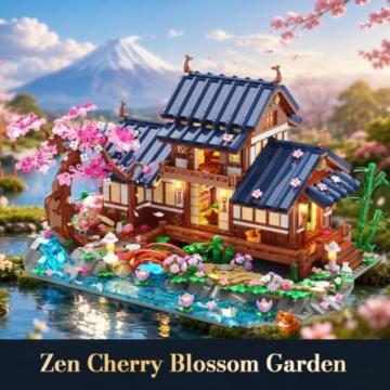 INSOON Kirschblütenhaus Klemmbausteine mit Licht, Japanischer Zen-Garten - 6