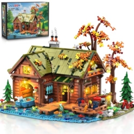 INSOON Overwater Cabin Mini Bausatz mit Licht, 2423 Stück Holz Wald Haus Bausteine mit Boot Fahrrad Tieren, Deko Baumhaus Klemmbausteine Modell für Erwachsene Jugendliche Jungen Mädchen ab 12+ Jahren - 1