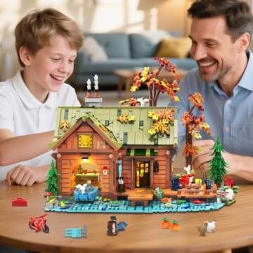INSOON Overwater Cabin Mini Bausatz mit Licht, 2423 Stück Holz Wald Haus Bausteine mit Boot Fahrrad Tieren, Deko Baumhaus Klemmbausteine Modell für Erwachsene Jugendliche Jungen Mädchen ab 12+ Jahren - 7