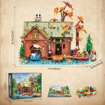 INSOON Overwater Cabin Mini Bausatz mit Licht, 2423 Stück Holz Wald Haus Bausteine mit Boot Fahrrad Tieren, Deko Baumhaus Klemmbausteine Modell für Erwachsene Jugendliche Jungen Mädchen ab 12+ Jahren - 9