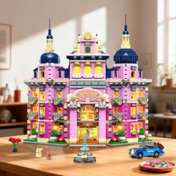 INSOON Pinkes Herrenhaus Bauspielzeug mit Licht, 3 Stil Friends Villa Konstruktions Baukasten Modell, 1815 Stück Mädchen Haus Schloss Klemmbausteine für Erwachsene Kinder Jungen Mädchen 8-12+ Jahren - 8