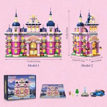 INSOON Pinkes Herrenhaus Bauspielzeug mit Licht, 3 Stil Friends Villa Konstruktions Baukasten Modell, 1815 Stück Mädchen Haus Schloss Klemmbausteine für Erwachsene Kinder Jungen Mädchen 8-12+ Jahren - 9
