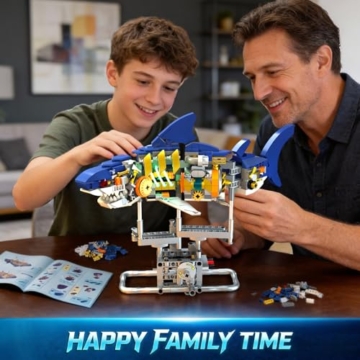 INSOON Technik Hai Bauspielzeug mit Schwenkbarem Körper & Licht, 687 Stück Meerestier Bausteine Modell mit Ständer, Kreative Haispielset Geschenkidee für Erwachsene Kinder Jungen ab 12 Jahren - 7