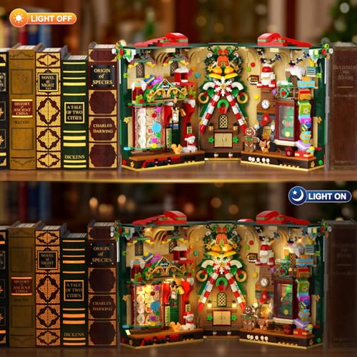 INSOON Weihnachten Book Nook Bauspielzeugset mit Licht