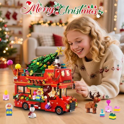 INSOON Weihnachten Bus Bauspielzeugset mit Licht Kinder