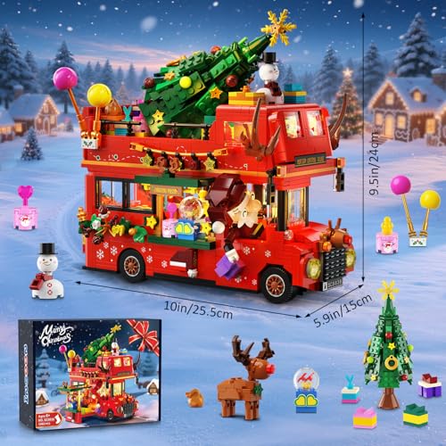 INSOON Weihnachten Bus Bauspielzeugset mit Licht rot
