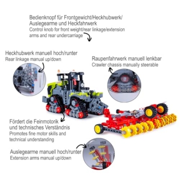 JAMARA 402856 CADA Claas Xerion 5000 Trac TS 1:32 Bricks, Kinder Landwirtschaft Spielzeug ab 8 Jahre, Technik für Jungs, Klemmbausteine Set, Geschenkidee für Kinder, Detailgetreu - 4