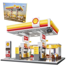 JAMARA 402857 CADA Shell Tankstelle mit Shop Bricks, für Kinder Technik Spielzeug ab 14 Jahre, Geschenkidee für Kids, Klemmbausteine Set, Fördert Feinmotorik, Türen manuell - 1
