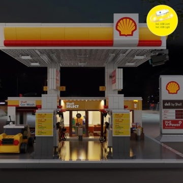 JAMARA 402857 CADA Shell Tankstelle mit Shop Bricks, für Kinder Technik Spielzeug ab 14 Jahre, Geschenkidee für Kids, Klemmbausteine Set, Fördert Feinmotorik, Türen manuell - 5