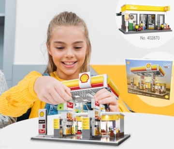 JAMARA 402857 CADA Shell Tankstelle mit Shop Bricks, für Kinder Technik Spielzeug ab 14 Jahre, Geschenkidee für Kids, Klemmbausteine Set, Fördert Feinmotorik, Türen manuell - 6