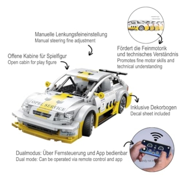 JAMARA 402867 CADA Set C51081W Opel Astra V8 Coupe 1:20 2,4GHz Bricks - Auto Spielzeug Modell, Renn-Sportwagen für Kids ab 6 Jahre, RC Ferngesteuert, Geschenkidee, App bedienbar - 4