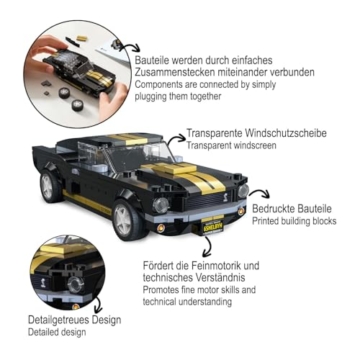 JAMARA 402883 CADA Shelby GT 350 H 1:24 Bricks - Spielzeug Modellauto, Sportrennwagen für Kinder ab 8 Jahre, Geschenkidee Jungen und Mädchen, Detailgetreues Design, Bedruckte Bauteile - 4