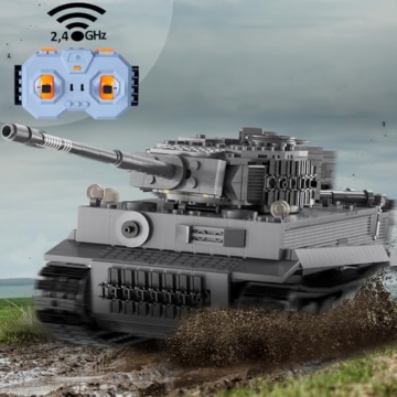 JAMARA 402894 CADA Panzer Tiger 1:35 2,4GHz Bricks - Klemmbausteine Panzer Set, Toy Spielzeug Bausteine, Building Kids ab 8 Jahre, Geschenkidee Kids, Detailgetreues Design - 2