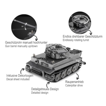 JAMARA 402894 CADA Panzer Tiger 1:35 2,4GHz Bricks - Klemmbausteine Panzer Set, Toy Spielzeug Bausteine, Building Kids ab 8 Jahre, Geschenkidee Kids, Detailgetreues Design - 4