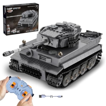 JAMARA 402894 CADA Panzer Tiger 1:35 2,4GHz Bricks - Klemmbausteine Panzer Set, Toy Spielzeug Bausteine, Building Kids ab 8 Jahre, Geschenkidee Kids, Detailgetreues Design - 1